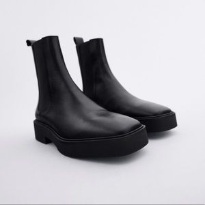 ZARA Ankle boots Low heel square toe leather SZ 9